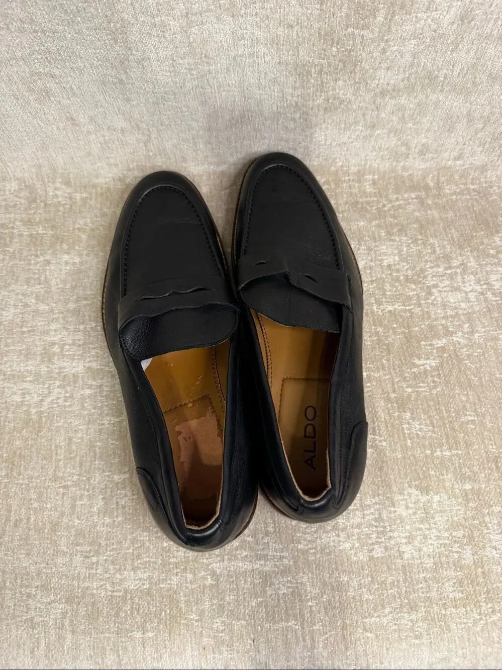 Aldo Men's Genuine Leather Slip-On Almond Toe Penny Loafer Shoes Black Size 13